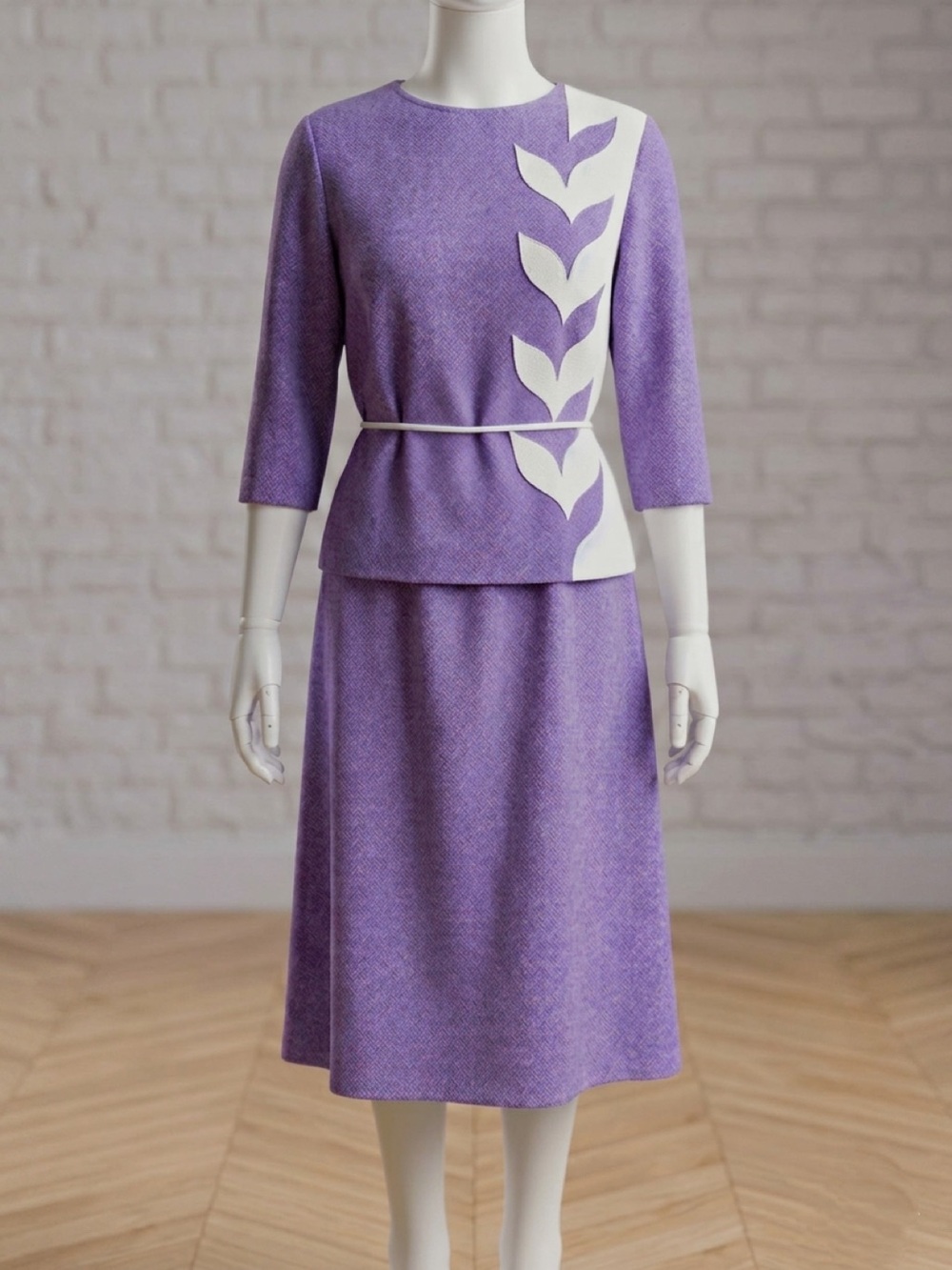 Vintage 60s Leslie Pomer 2-Piece Skirt Set Purple Knit Sz. 16B Fits Size 6-8